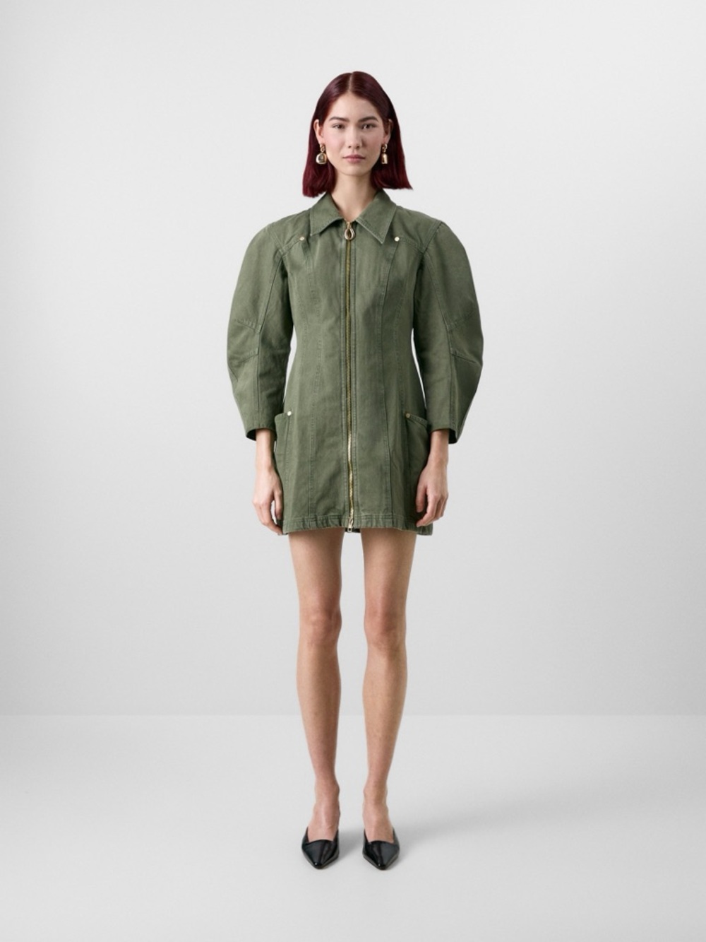 NWT CULT GAIAx GAP DOUBLE ZIP MINI DRESS - Denim dress - olive night size S